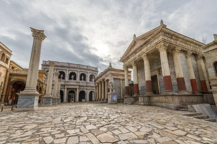 Ancient Rome backlot near Sofia, city square with temples