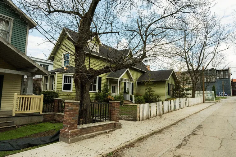 American suburban street backlot near Sofia, shingled villas and front lawns